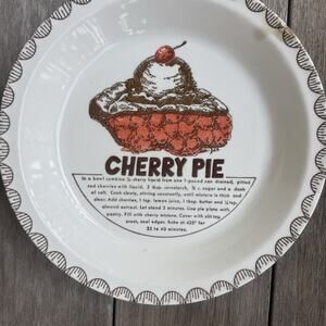 Vintage Cherry Pie Recipe Plate Ceramic Baking Dish Kitchen Decor Granny Cottage
